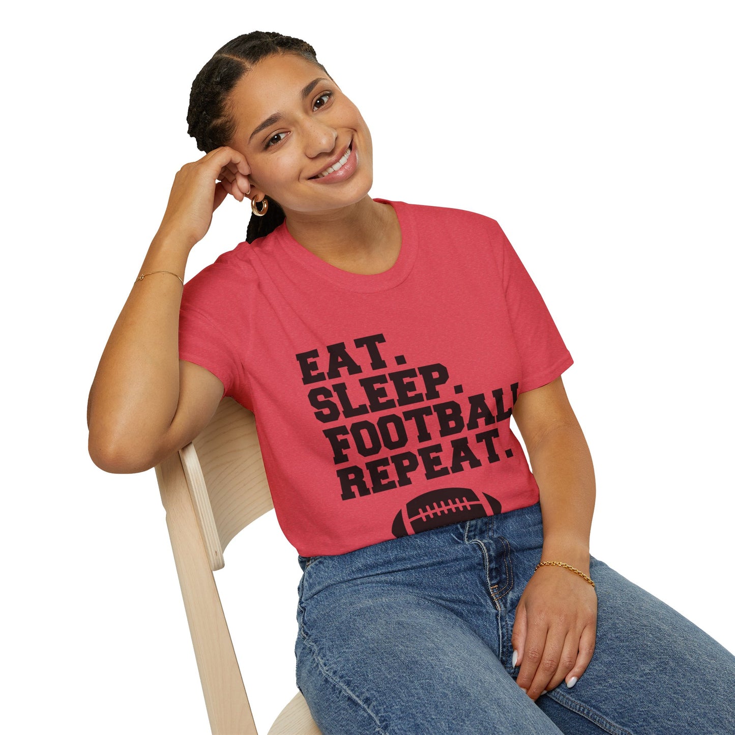 Eat Sleep Football Repeat Football Shirt | Tackle and Flag Football Shirt | Sports Shirt | Football Player Shirt | Mighty Lifestyle |  Softstyle T-Shirt