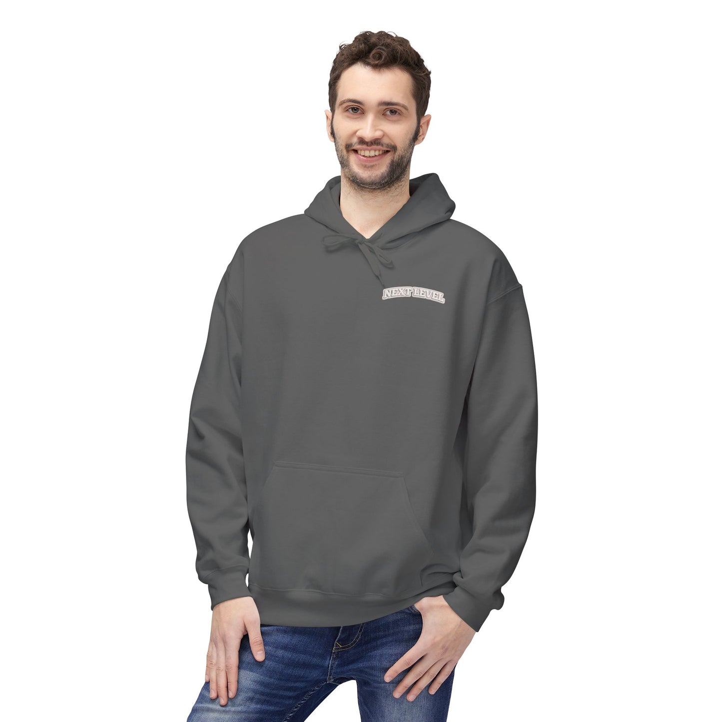 Majestic Vertical Text Hoodie — Minimal White Graphic Pullover Christian Hoodie Godly Hoodie Sports Hoodie Mighty Lifestyle Hoodie
