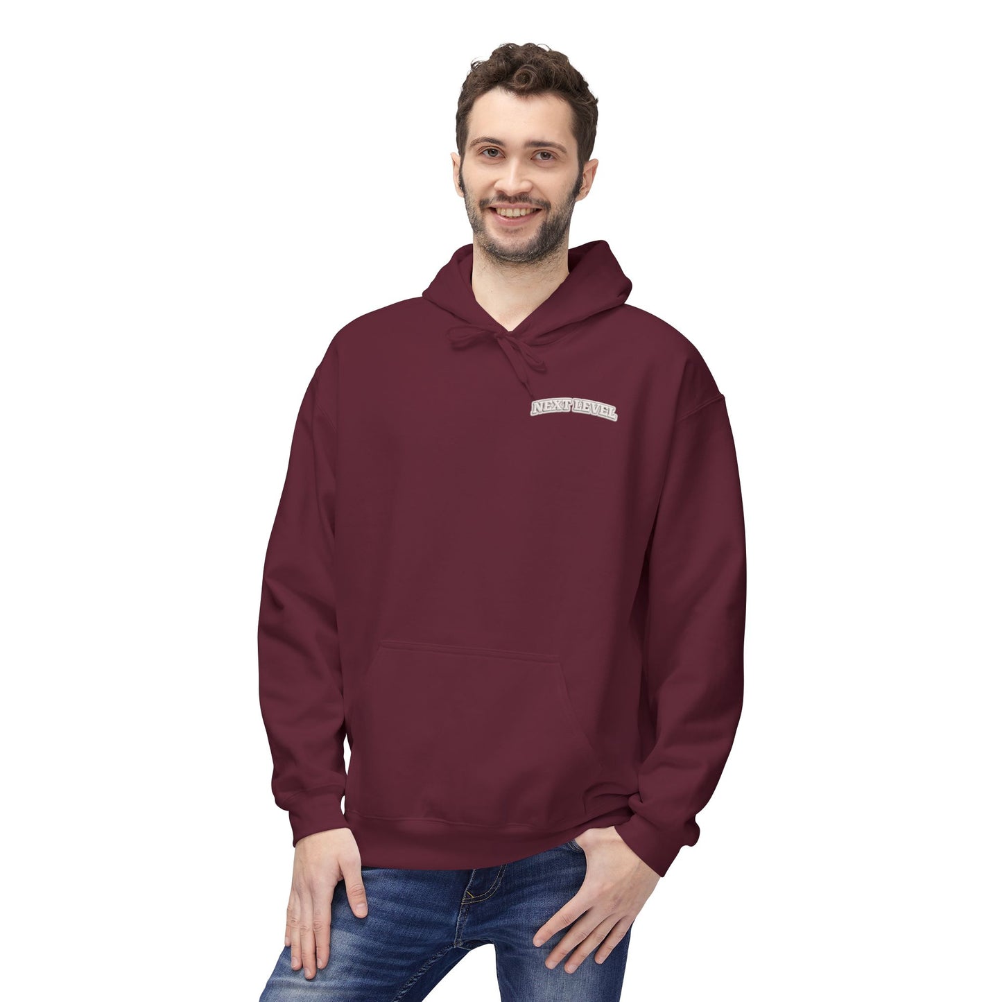 Majestic Vertical Text Hoodie — Minimal White Graphic Pullover Christian Hoodie Godly Hoodie Sports Hoodie Mighty Lifestyle Hoodie