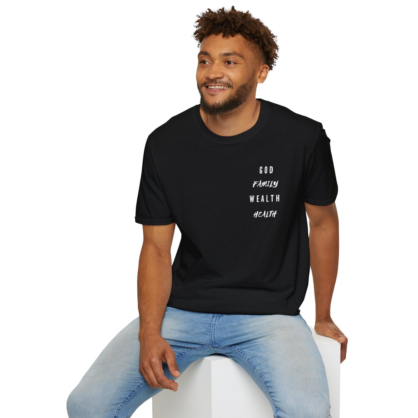 Mighty Lifestyle God Family Health Wealth | Unisex Softstyle T-Shirt