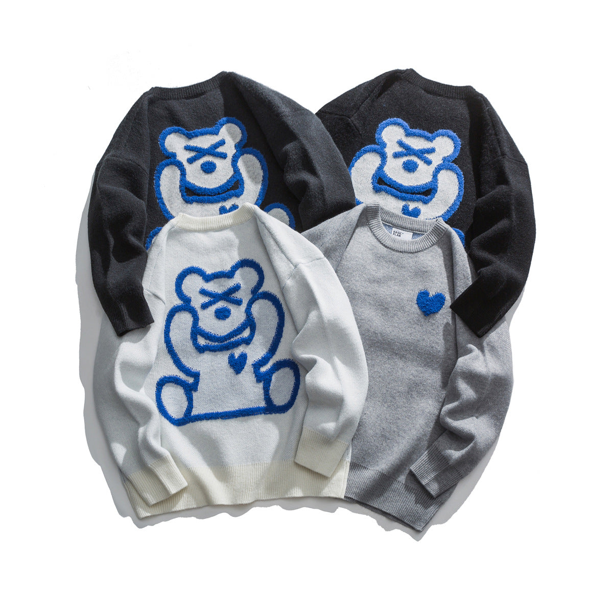 Teddy Bear TikTok Viral Sweater Loose Knitwear with Bear Velvet Embroidery Design Unisex Sweater
