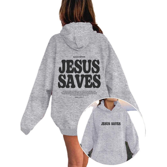 Jesus Saves Hoodie for Women – Christian Faith Pullover Hoodie with Yeshua Message, Relaxed Fit Streetwear Christian Hoodie