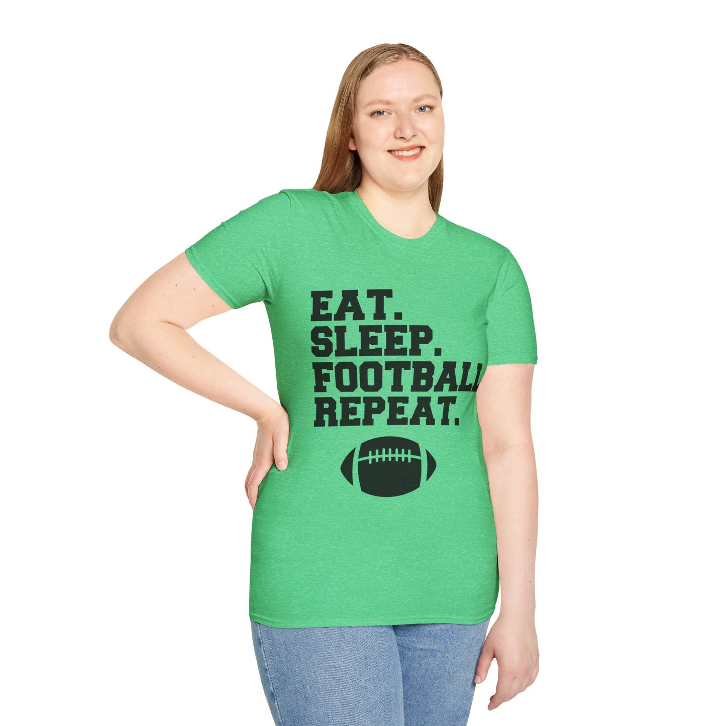 Eat Sleep Football Repeat Football Shirt | Tackle and Flag Football Shirt | Sports Shirt | Football Player Shirt | Mighty Lifestyle |  Softstyle T-Shirt