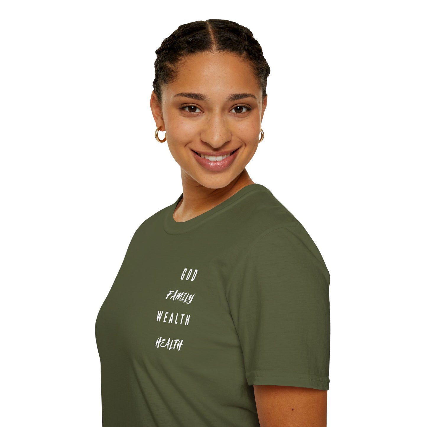 Mighty Lifestyle God Family Health Wealth | Unisex Softstyle T-Shirt