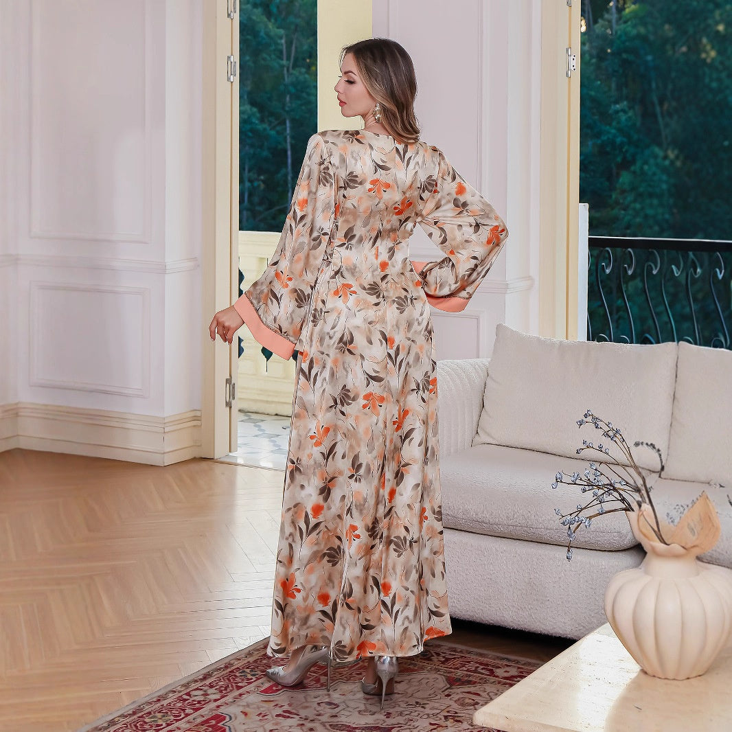 Moo Moo  Printed Long Robe Loose Abaya Middle East Saudi Dubai Long Dress