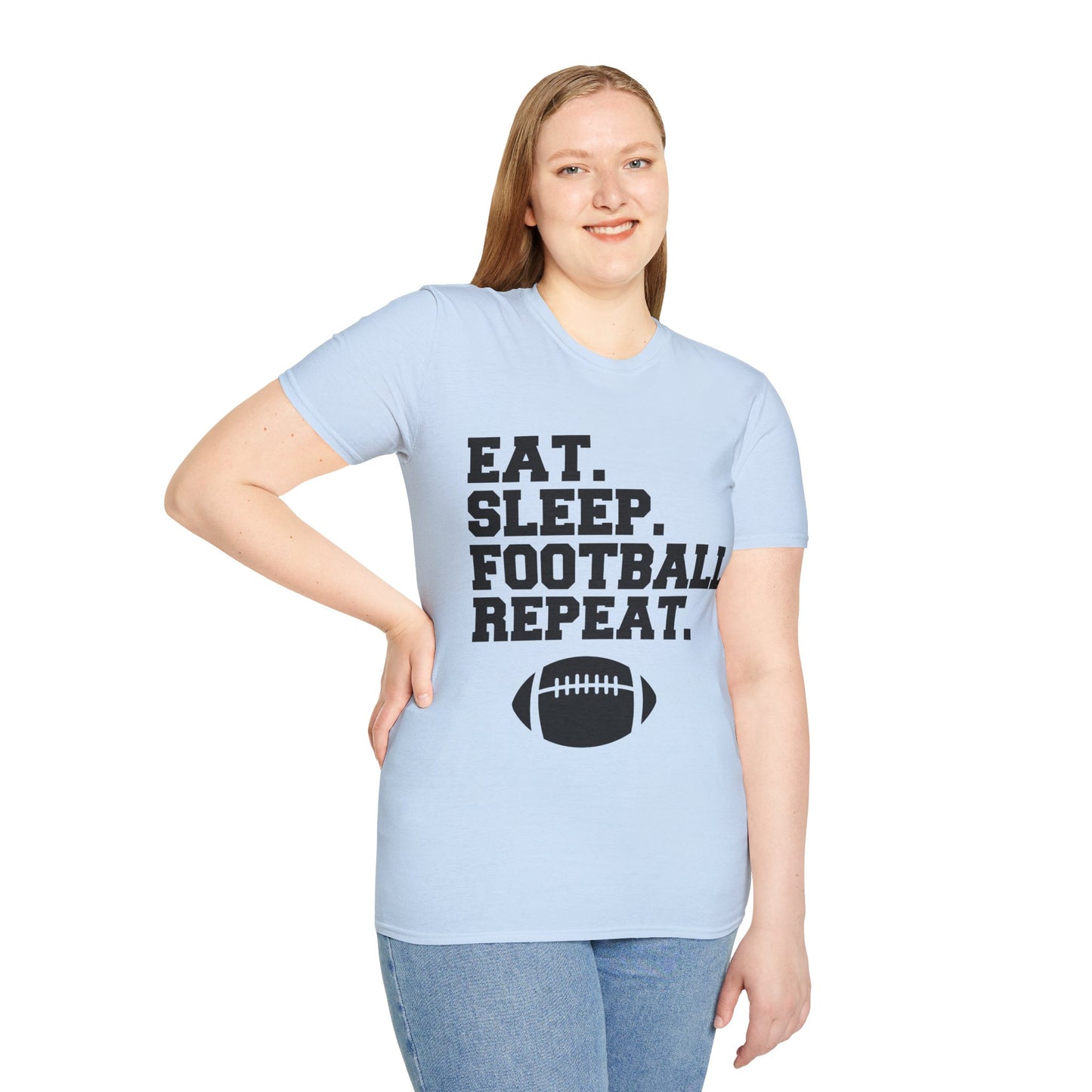 Eat Sleep Football Repeat Football Shirt | Tackle and Flag Football Shirt | Sports Shirt | Football Player Shirt | Mighty Lifestyle |  Softstyle T-Shirt