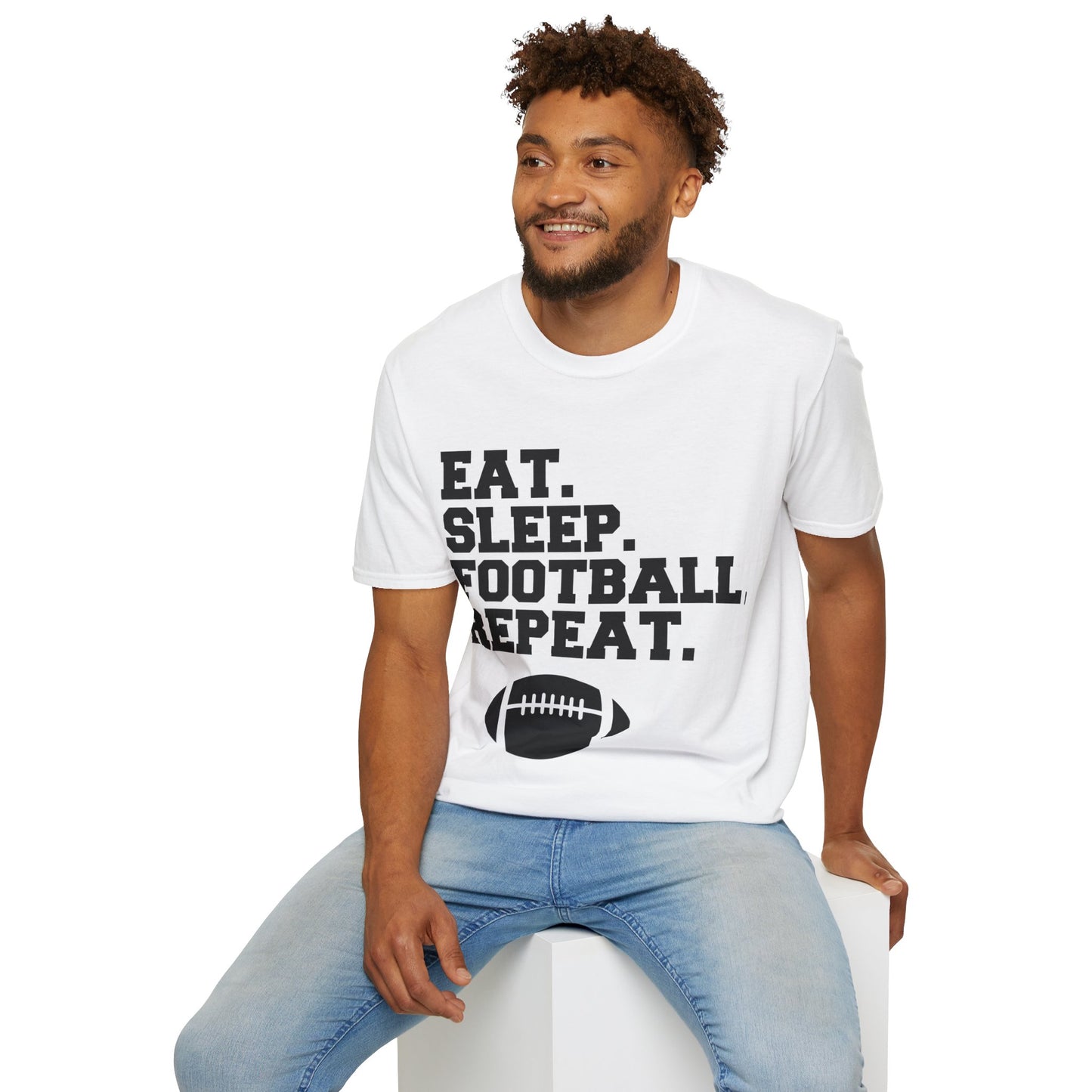 Eat Sleep Football Repeat Football Shirt | Tackle and Flag Football Shirt | Sports Shirt | Football Player Shirt | Mighty Lifestyle |  Softstyle T-Shirt