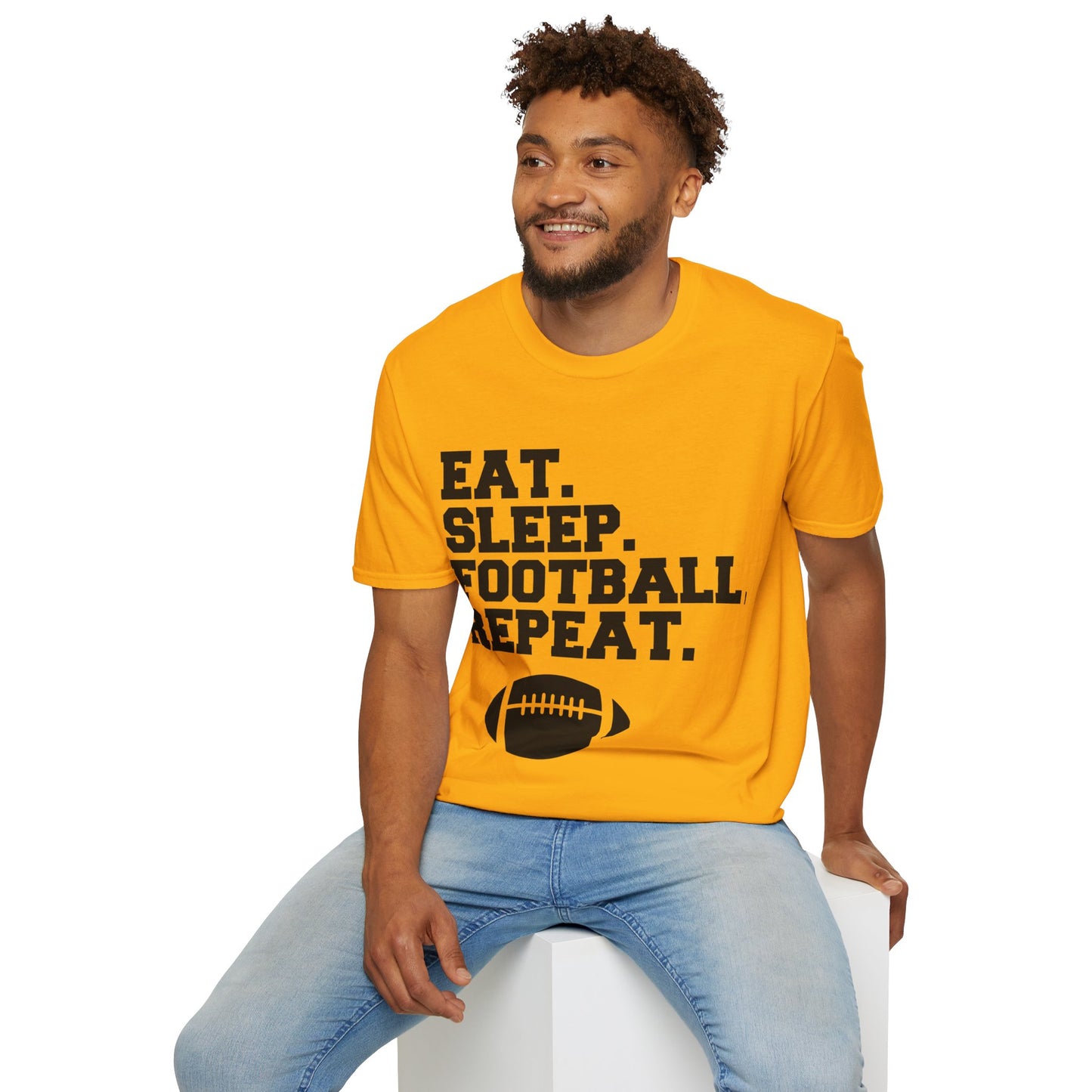 Eat Sleep Football Repeat Football Shirt | Tackle and Flag Football Shirt | Sports Shirt | Football Player Shirt | Mighty Lifestyle |  Softstyle T-Shirt