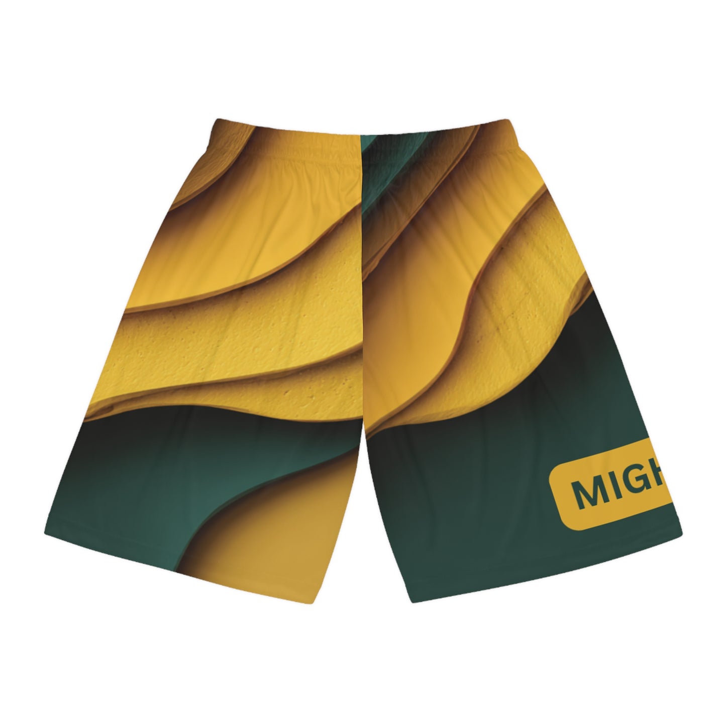 Mighty Yellow & Green Waves Basketball Shorts Gym Shorts Sports Shorts