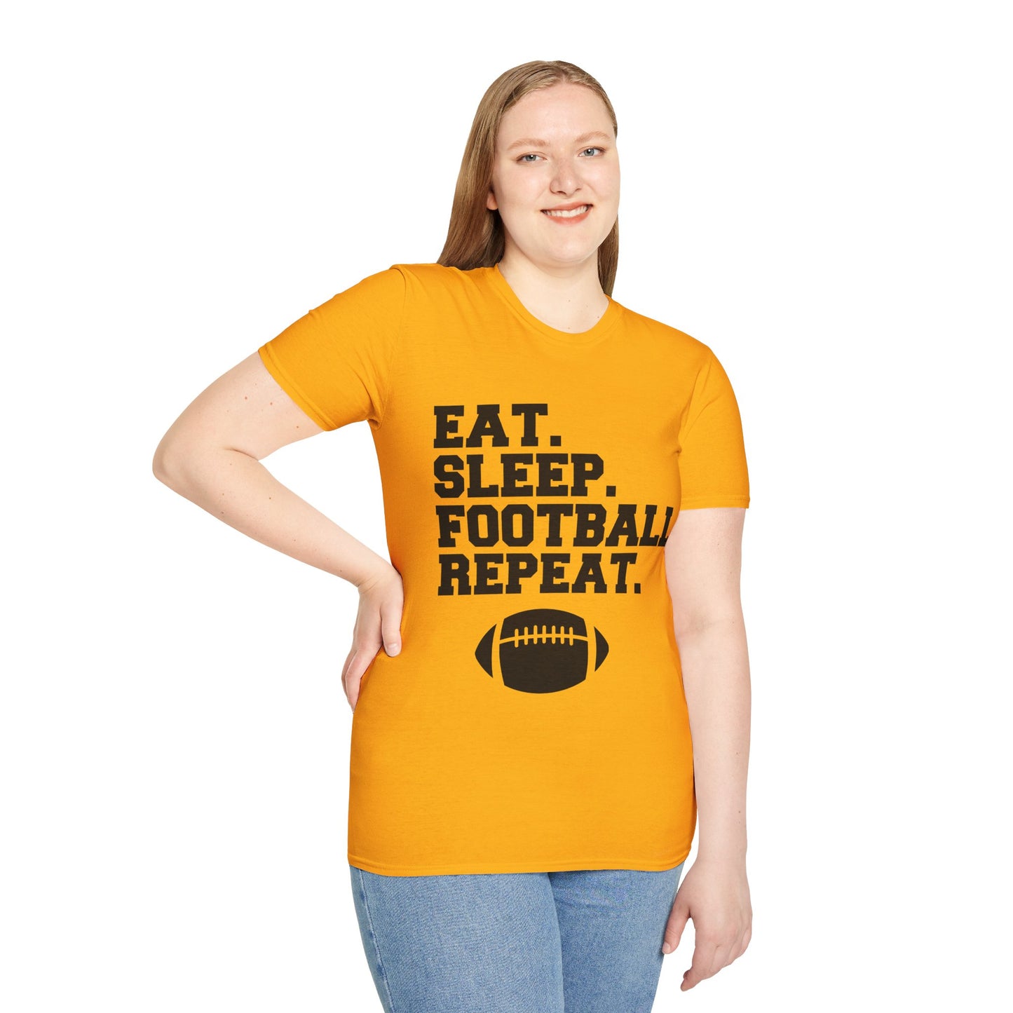 Eat Sleep Football Repeat Football Shirt | Tackle and Flag Football Shirt | Sports Shirt | Football Player Shirt | Mighty Lifestyle |  Softstyle T-Shirt