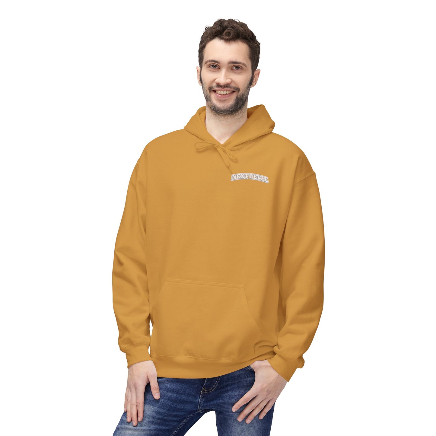 Majestic Vertical Text Hoodie — Minimal White Graphic Pullover Christian Hoodie Godly Hoodie Sports Hoodie Mighty Lifestyle Hoodie
