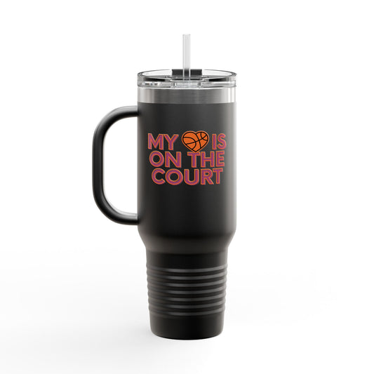 BW My Heart Is On The Court Basketball Insulated Travel Mug - 40oz - Perfect for Sports Enthusiasts