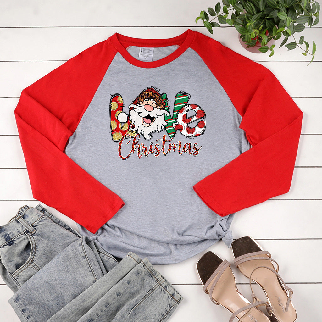 Christmas LOVE Christmas letter multi-color printed long sleeved shirt