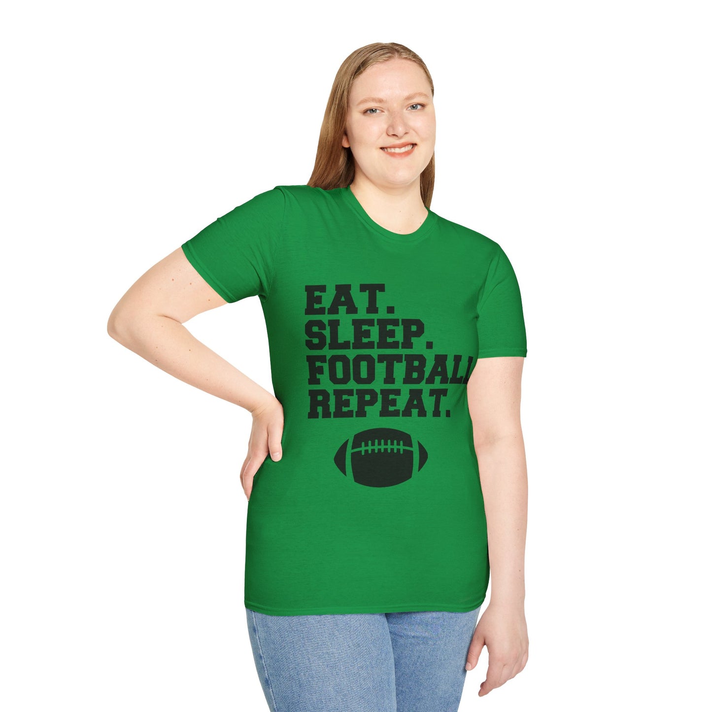 Eat Sleep Football Repeat Football Shirt | Tackle and Flag Football Shirt | Sports Shirt | Football Player Shirt | Mighty Lifestyle |  Softstyle T-Shirt