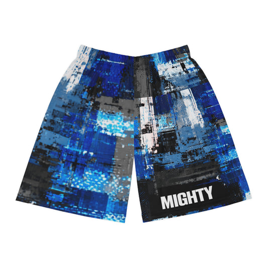 Mighty Blue and White Abstract Pattern  Basketball Shorts — All-Over Print Athletic Shorts