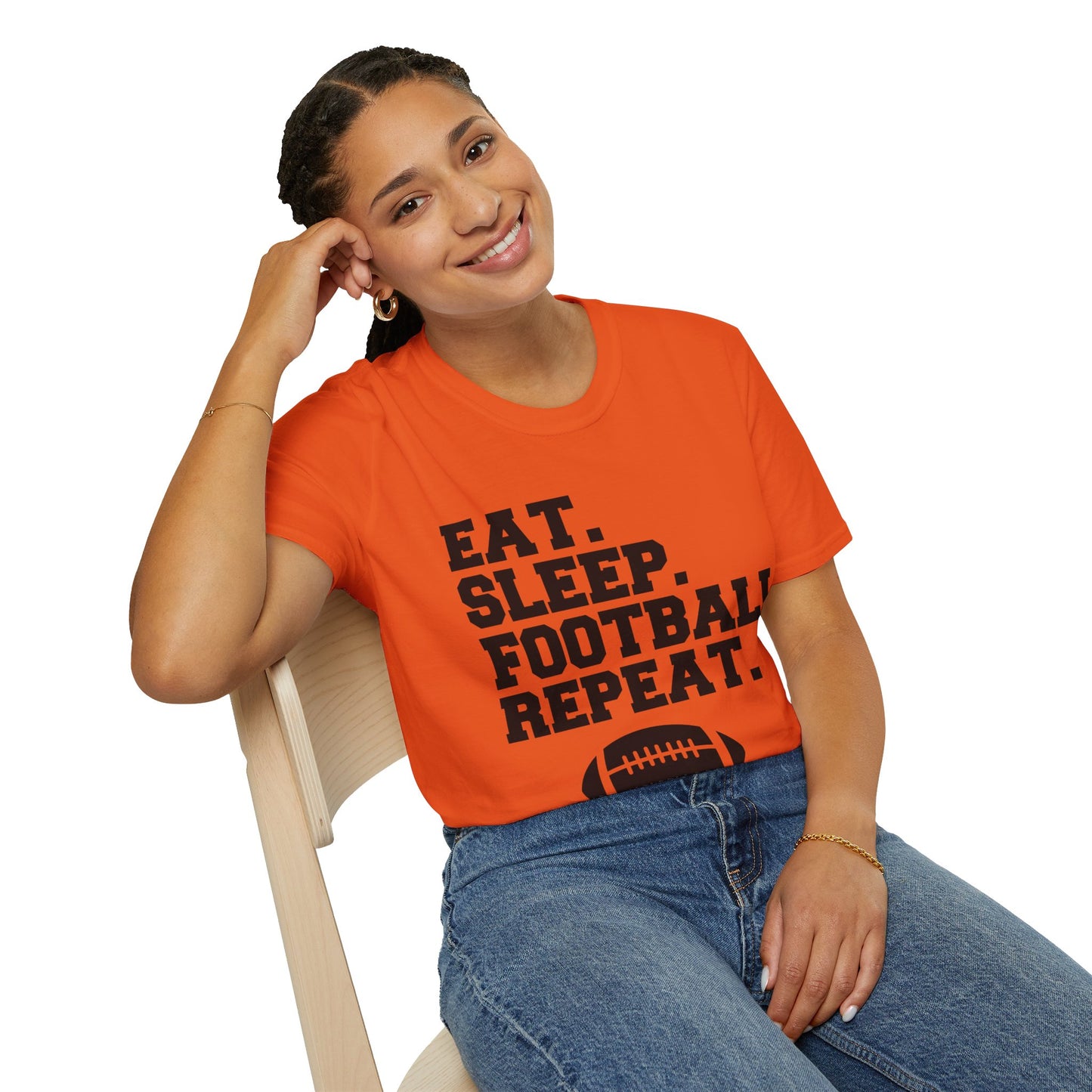 Eat Sleep Football Repeat Football Shirt | Tackle and Flag Football Shirt | Sports Shirt | Football Player Shirt | Mighty Lifestyle |  Softstyle T-Shirt