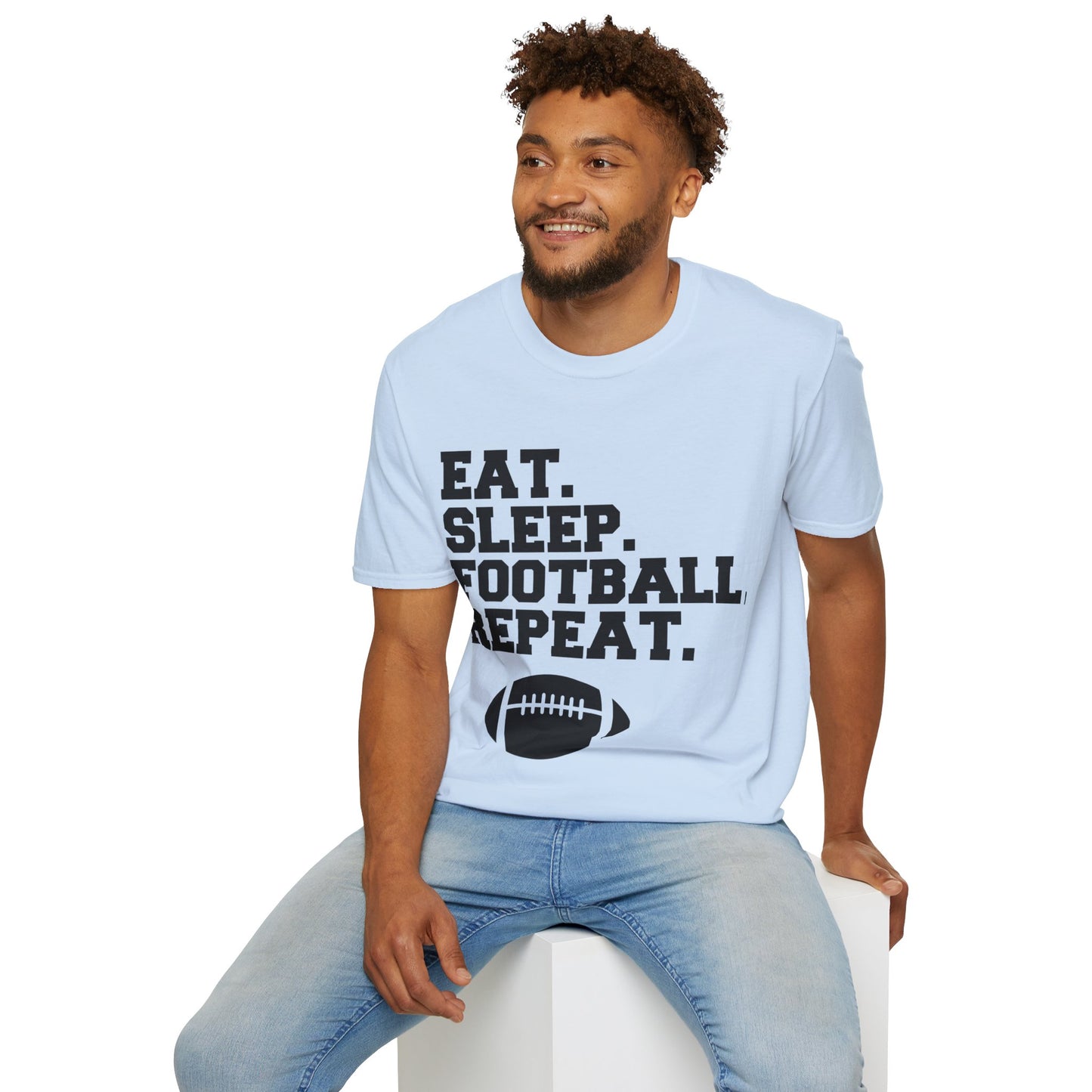 Eat Sleep Football Repeat Football Shirt | Tackle and Flag Football Shirt | Sports Shirt | Football Player Shirt | Mighty Lifestyle |  Softstyle T-Shirt