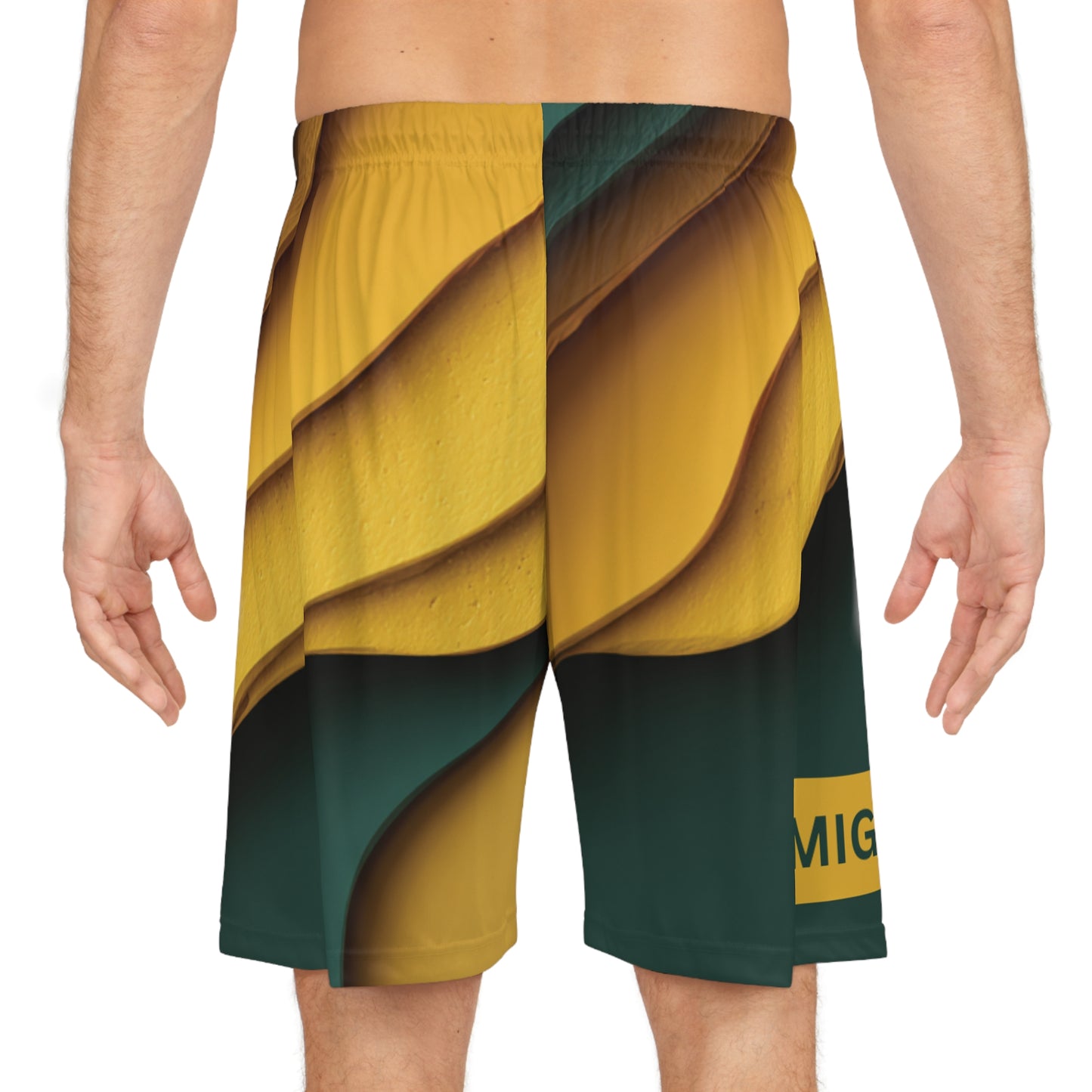 Mighty Yellow & Green Waves Basketball Shorts Gym Shorts Sports Shorts