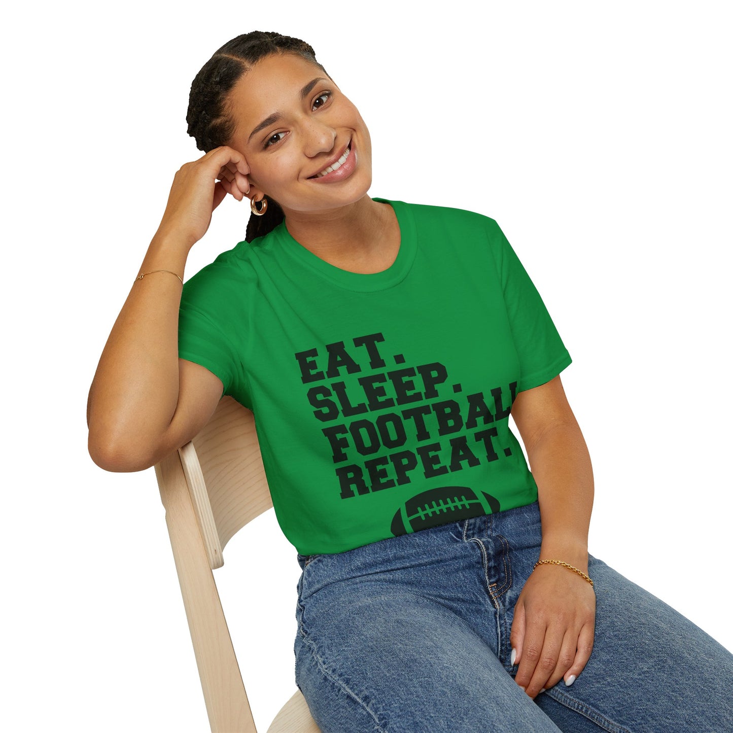 Eat Sleep Football Repeat Football Shirt | Tackle and Flag Football Shirt | Sports Shirt | Football Player Shirt | Mighty Lifestyle |  Softstyle T-Shirt