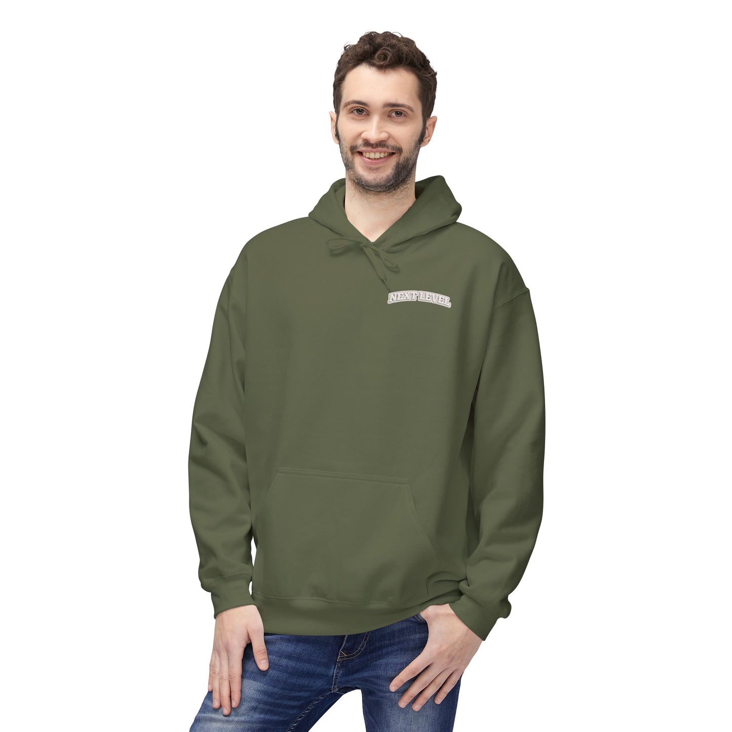 Majestic Vertical Text Hoodie — Minimal White Graphic Pullover Christian Hoodie Godly Hoodie Sports Hoodie Mighty Lifestyle Hoodie