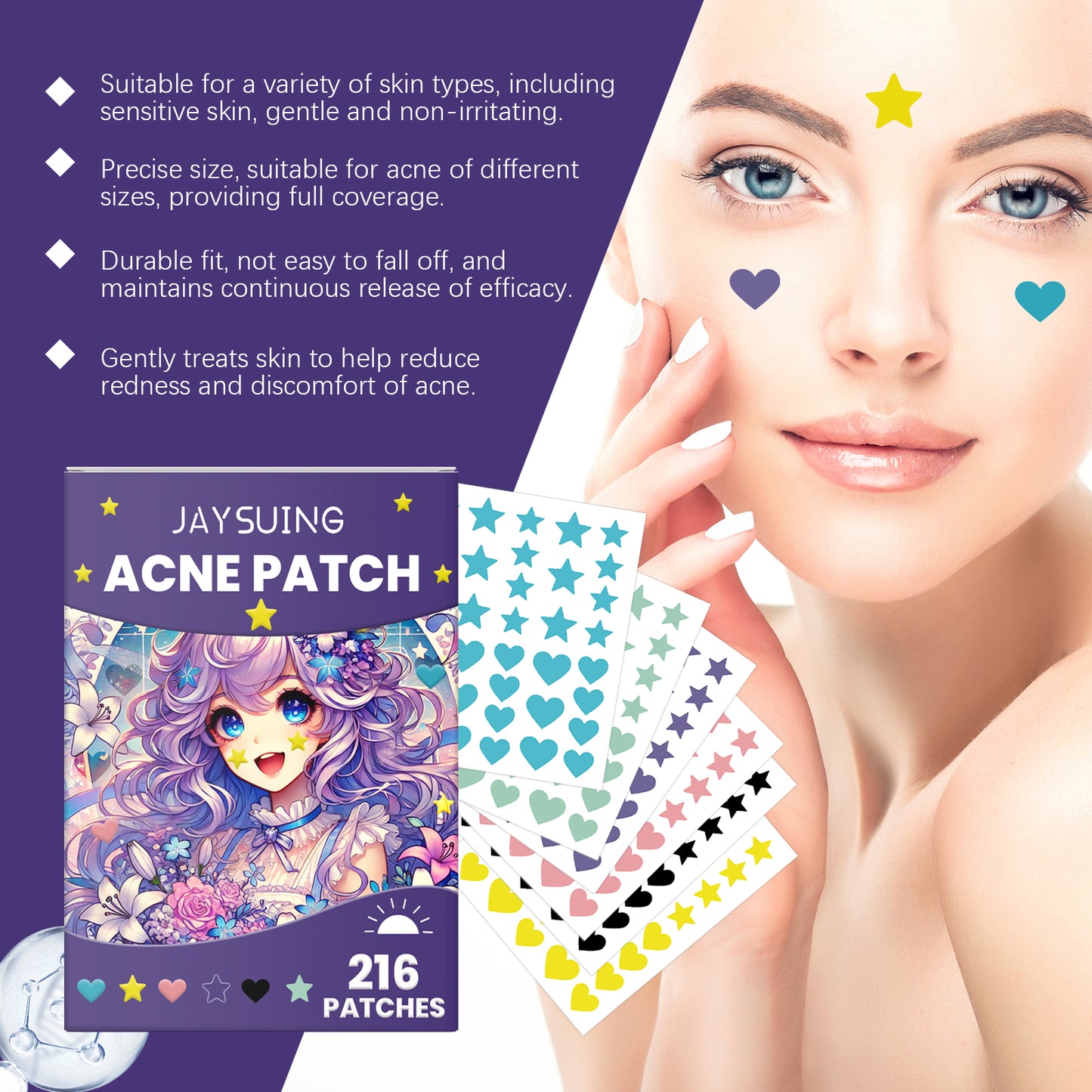 Popular Color Acne Patch Covering Acne Print Face Patch For Comfort And Smoothness Acne Sticker, acne patch, trendy acne patches, clear skin acne patch, waterproof pimple sticker, breathable acne patch, repair acne patches, salicylic acid acne patch