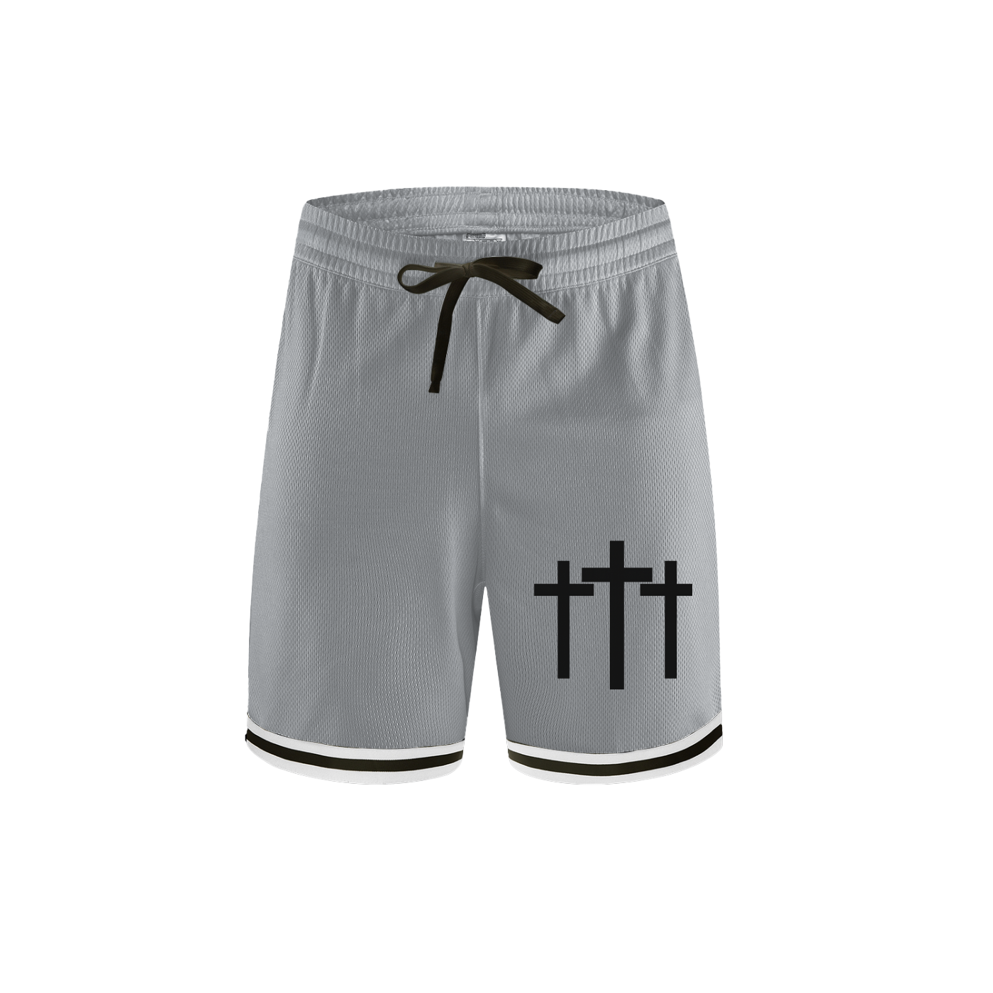 Three Cross Triple Cross Faith Based Classic Stripe Trim Basketball Shorts
