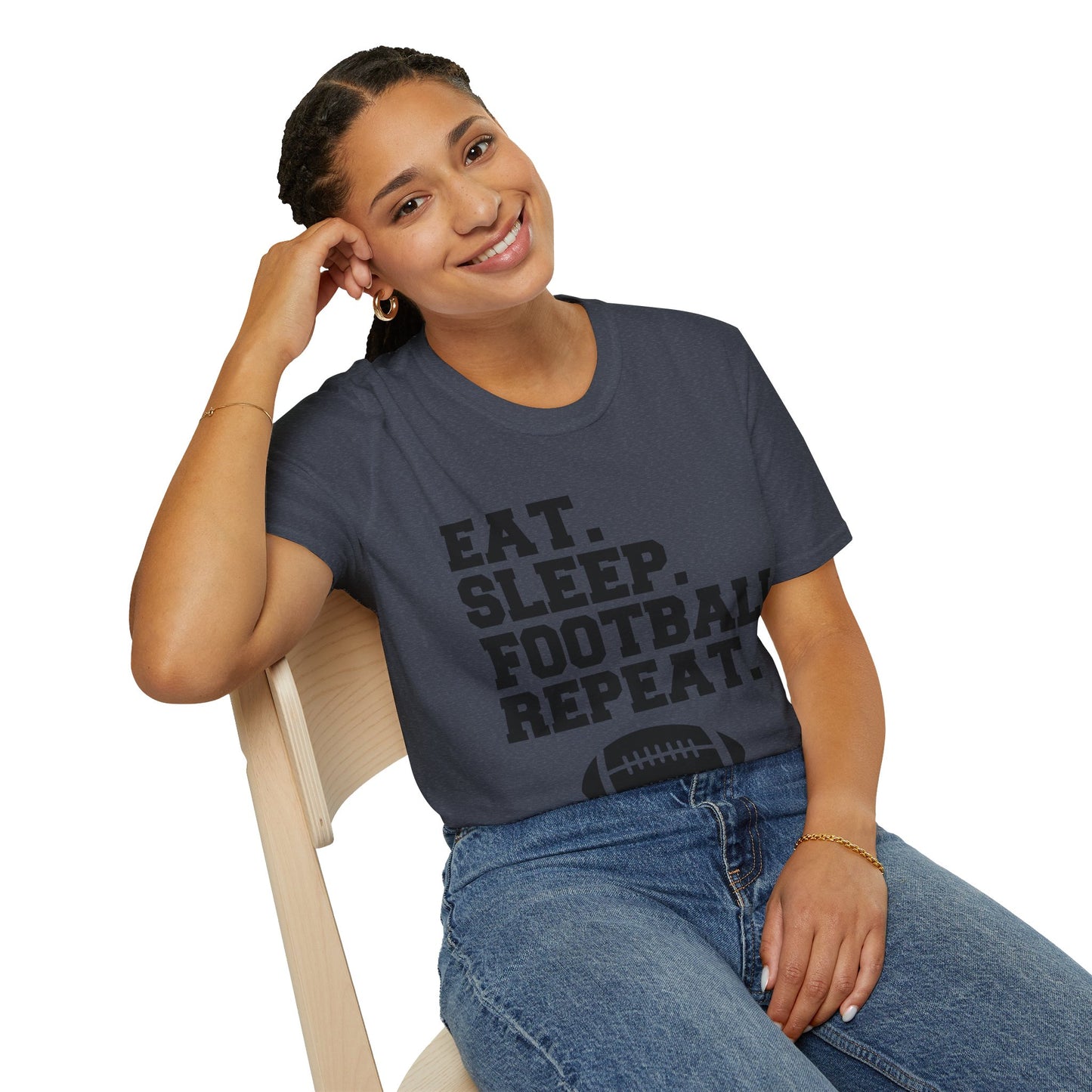 Eat Sleep Football Repeat Football Shirt | Tackle and Flag Football Shirt | Sports Shirt | Football Player Shirt | Mighty Lifestyle |  Softstyle T-Shirt