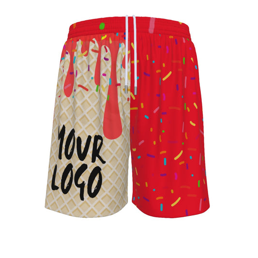 Custom Ice Cream Drip Basketball Shorts – Personalized Men’s Mesh Athletic Shorts | Add Your Logo or Nickname | Trendy Red Sports Shorts for Teams and Streetwear Fans
