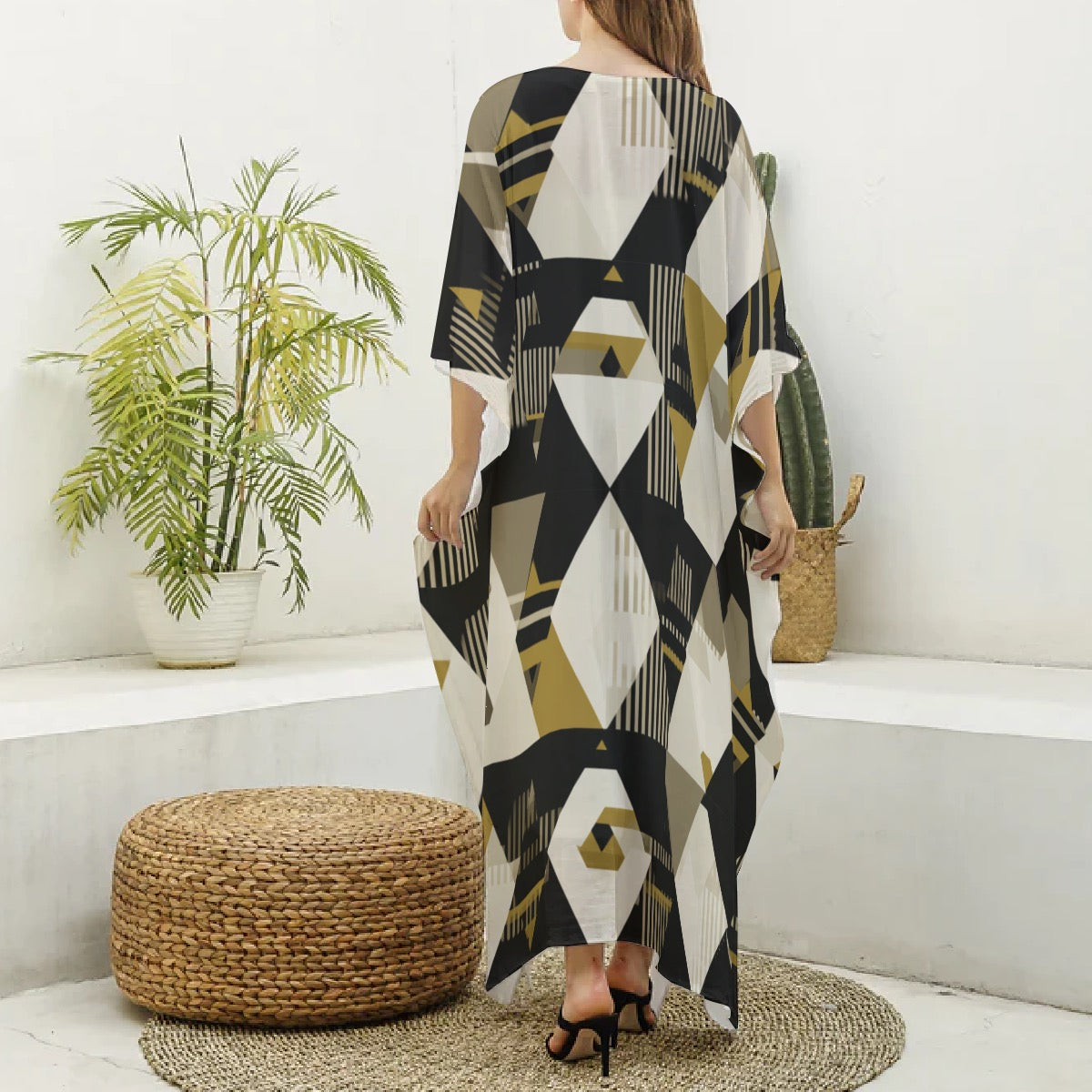 Zahara Mosaic Muumuu Abaya – Women’s Luxury Moo Moo Kaftan Dress, Silky V-Neck Lounge & Beach Maxi
 Silk V-neck Kaftan Robe