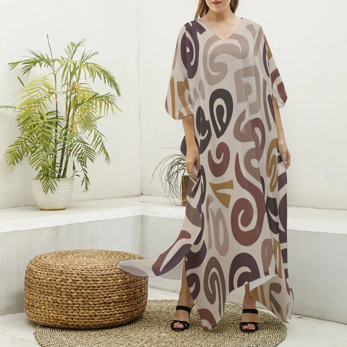 Nia Earthflow Muumuu Abaya – Women’s Luxury Moo Moo Kaftan Dress, Silky V-Neck Lounge & Beach Maxi