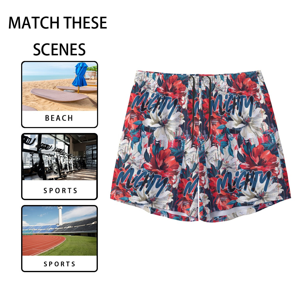 Floral Blue Mighty Print Basketball Shorts with Pockets – Breathable Gym & Training Shorts, Unisex Athletic Streetwear