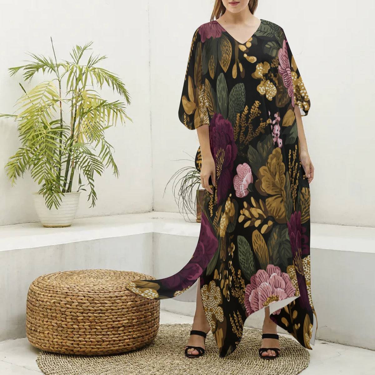 Obsidian Garden Moo Moo Kaftan Dress – Women’s Luxury Flow Lounge MuuMuu Dress for Effortless Comfort & Soft Seduction