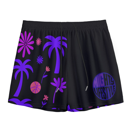 Neon Violet Palm Court Men’s Mesh Sports Shorts – Tropical Basketball Vibes Men's Mesh Shorts