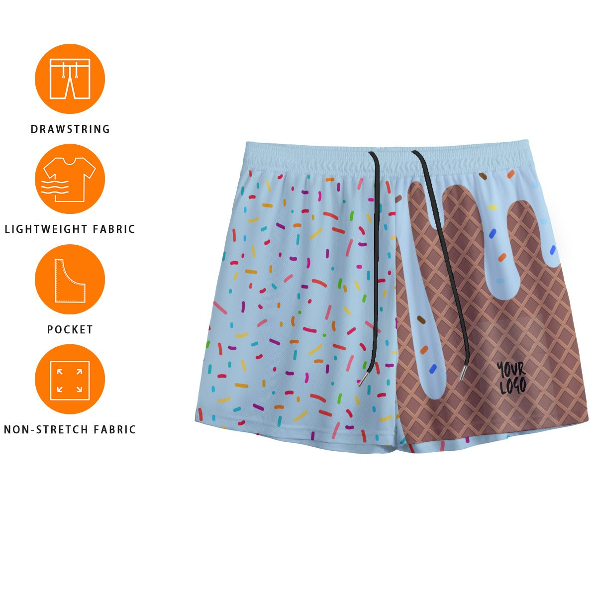 Custom Men’s Sky Blueberry Ice Cream Drip Mesh Basketball Shorts – Personalized Team or Streetwear Shorts | Lightweight Breathable Sports Shorts | Your Logo  Men's Sky Blueberry Ice Cream Drip Mesh Shorts