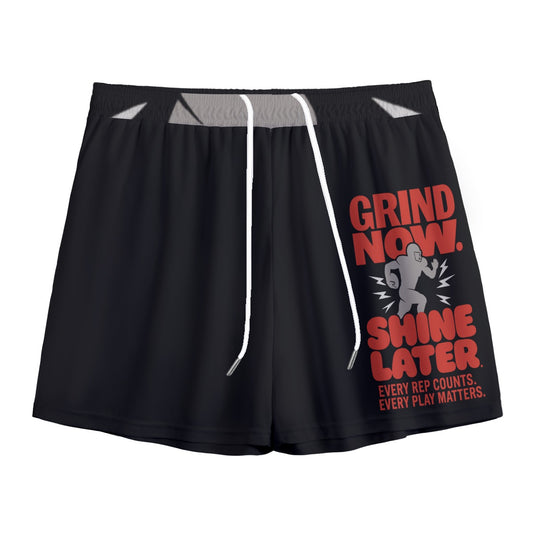Grind Now Shine Later Mesh Shorts | Grind Now Shine Later Mesh Shorts – Motivational Workout Shorts for Men & Teens | Black Athletic Fit with Bold Red Print