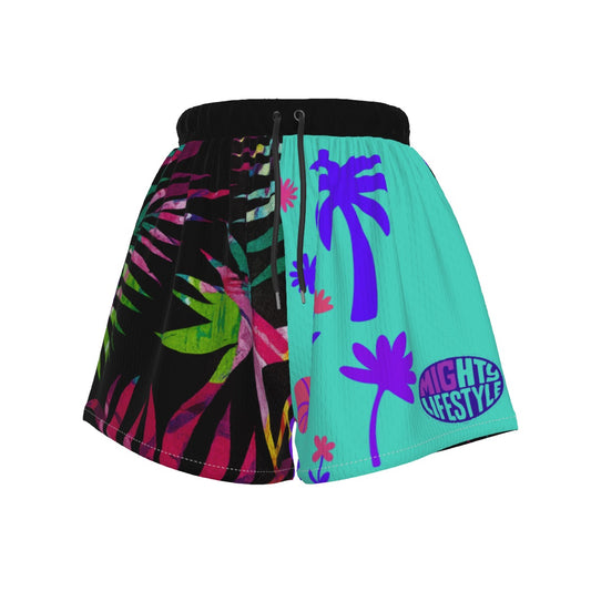 Hawaiian and Palm Leaves Basketball Shorts Women's Sports Shorts | Tropical Hawaiian Palm Leaves Basketball Shorts for Women & Teens – Colorful Sportswear