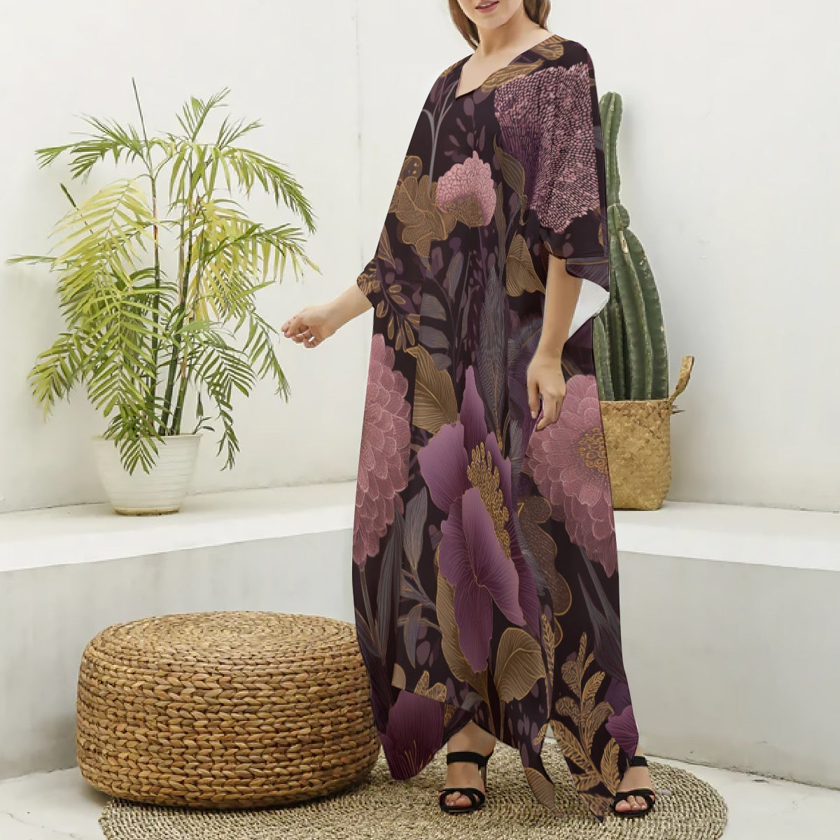 Midnight Orchid Moo Moo Kaftan Dress – Women’s Luxury Flow Lounge Dress for Effortless Comfort & Soft Seduction