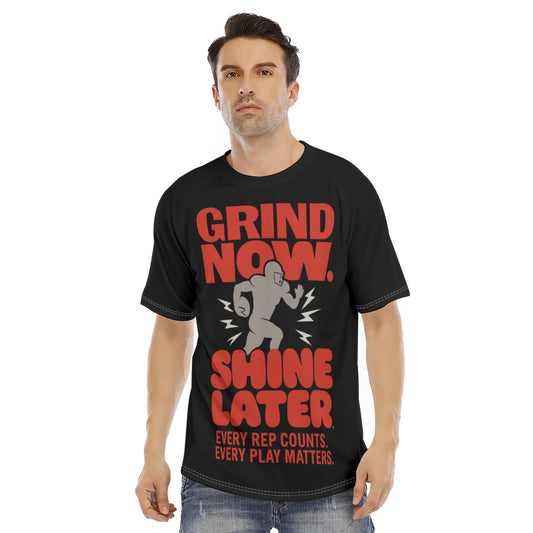 Grind Now Shine Later Every Rep Counts Every Play Matters Short Sleeve T-shirt | Grind Now Shine Later Athletic Training TShirt – Every Rep Counts Every Play Matters Football & Rugby Tee