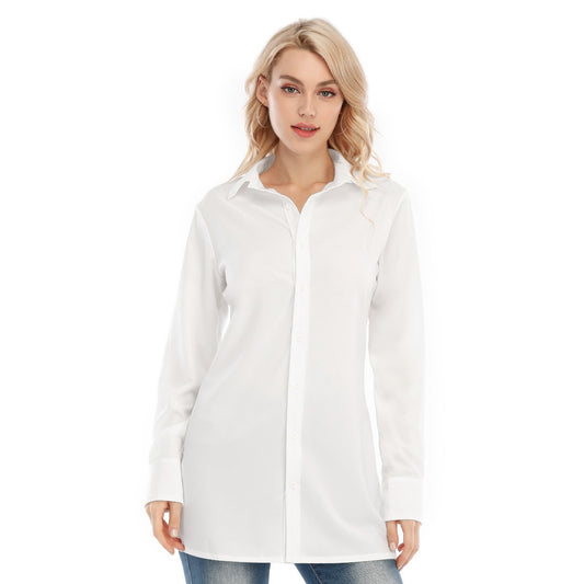 Gemma White Pearl Collared Button Down Women's Long Shirt