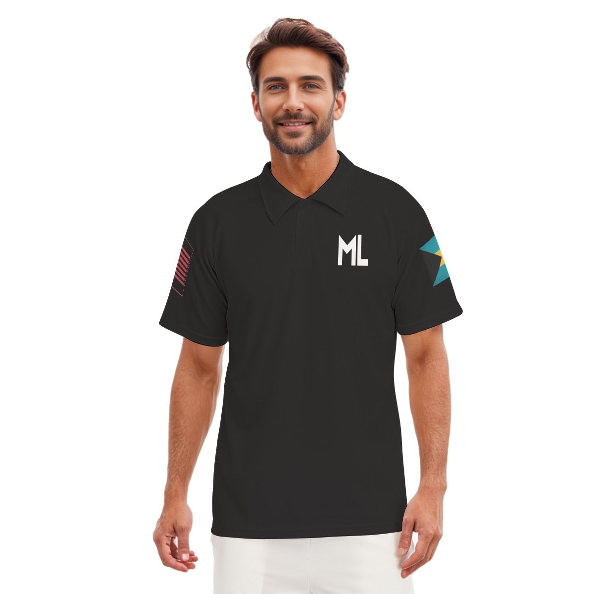 ML US Flag Bahamian Flag  Men's Short Sleeve Polo Shirt With Button Closure