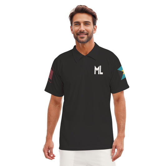 ML US Flag Bahamian Flag  Men's Short Sleeve Polo Shirt With Button Closure