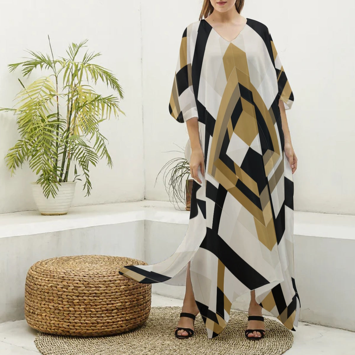 Zahara Drift Muumuu – Women’s Luxury Moo Moo Kaftan Dress, Silky V-Neck Beach & Lounge Maxi
 Silk V-neck Kaftan Robe