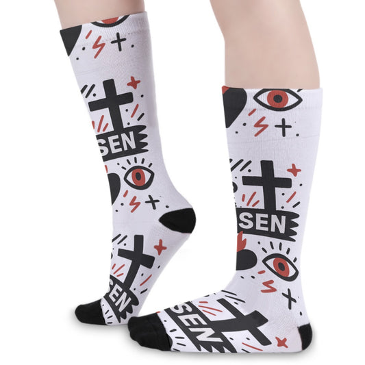 Chosen Faith Based Socks Christian Apparel  Unisex Long Socks Christian Football Socks Basketball Socks Soccer Socks Volleyball Socks Red Black Socks