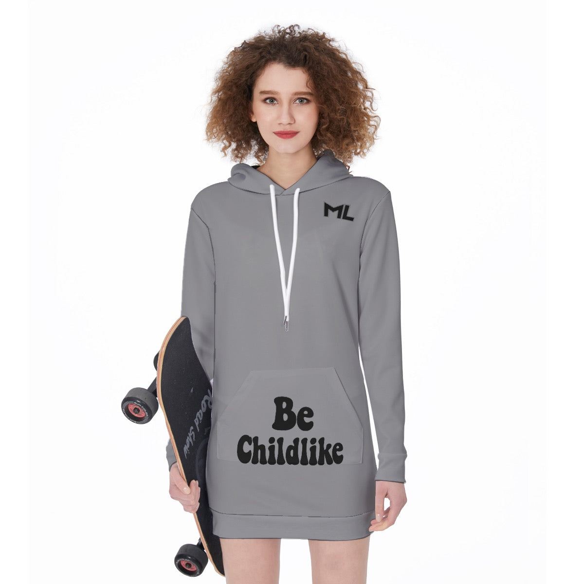 ML Faith Based Be Childlike Pray More God is Real Yeshua is Real Women's Long Hoodie