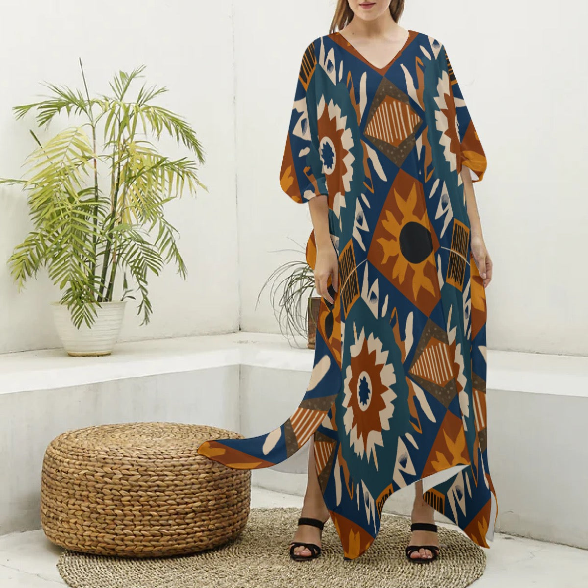 The Heritage Smoke™ Luxury Moo Moo Dress for Women – African Print Muumuu Kaftan Maxi House Dress, Silk-Feel Lounge Wear, Cultural Gift for Women, Plus Size S–4XL