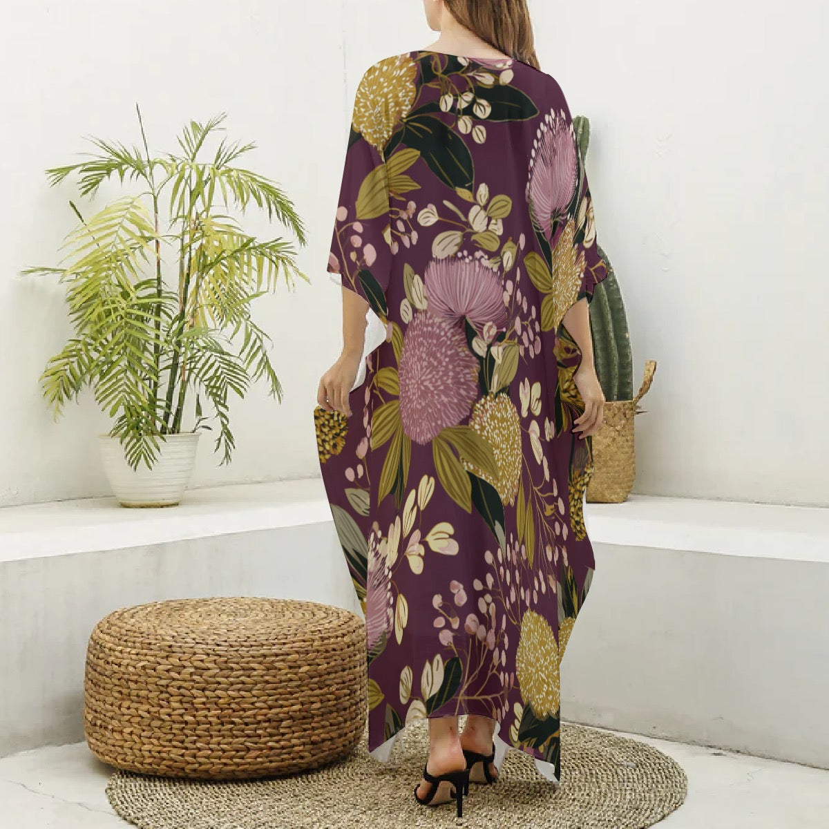 Velvet Dusk Moo Moo Kaftan Dress – Women’s Luxury Flow Lounge Dress for Effortless Comfort & Soft Seduction | MuuMuu Dress Women's Imitation Silk V-neck Kaftan Robe