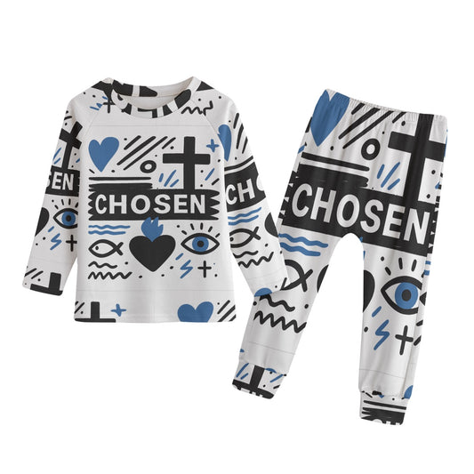 Chosen Faith Based Mighty Lifestyle Kids Fleece Set with Christian Faith Design Unisex Family Matching Raglan Crew Neck Sweatshirt Pants