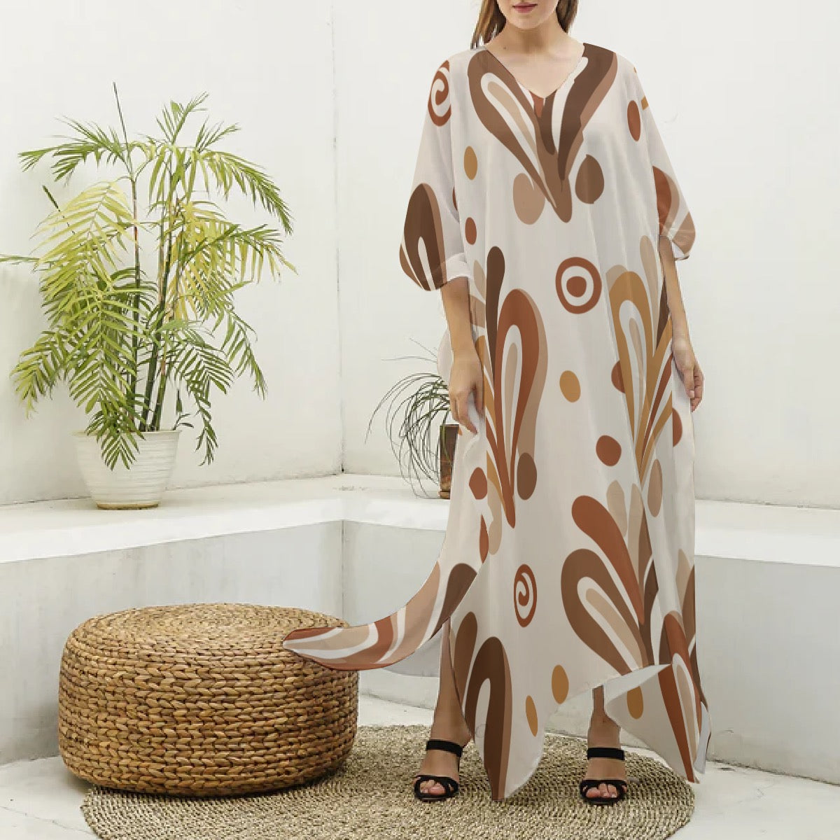 Sienna Aura Muumuu Abaya – Women’s Luxury Moo Moo Kaftan Dress, Silky V-Neck Lounge & Beach Maxi