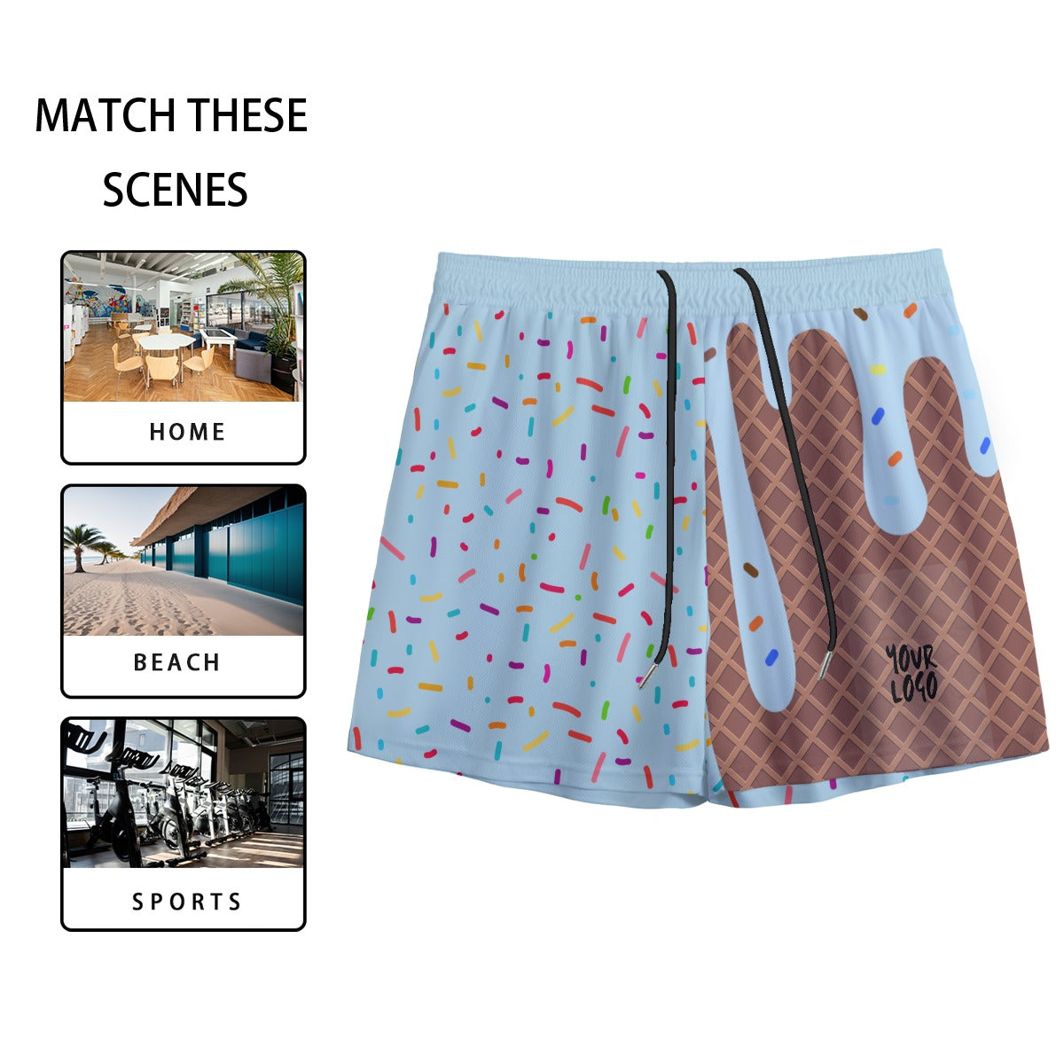 Custom Men’s Sky Blueberry Ice Cream Drip Mesh Basketball Shorts – Personalized Team or Streetwear Shorts | Lightweight Breathable Sports Shorts | Your Logo  Men's Sky Blueberry Ice Cream Drip Mesh Shorts