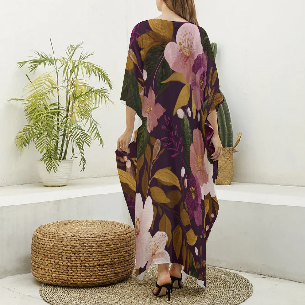 Moonlit Bloom Moo Moo Kaftan Dress – Women’s Luxury Flow Lounge Dress for Effortless Comfort & Resort Cover Up, Oversized Sleepwear